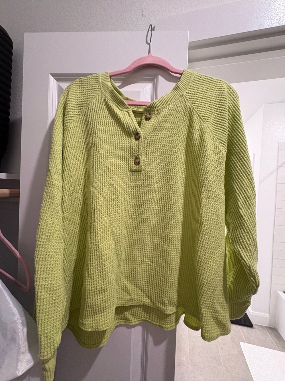 Old Navy Lime Waffle-Knit Henley Sweatshirt